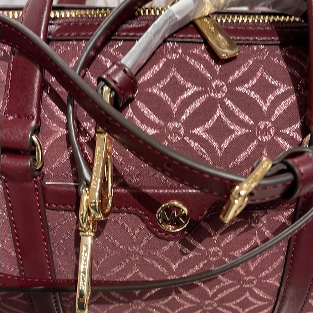MICHAEL KORS JST TRAVEL MEDIUM DUFFLE SATCHEL SHOULDER CROSSBODY BAG MK OXBLOOD